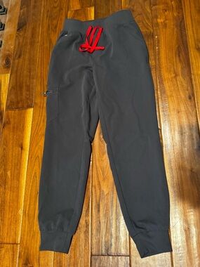 Figs Black Jogger Scrub Pants with Red Drawstring XS/P